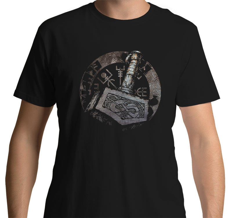 thor mjolnir t-shirt black marvel superhero hammer tee