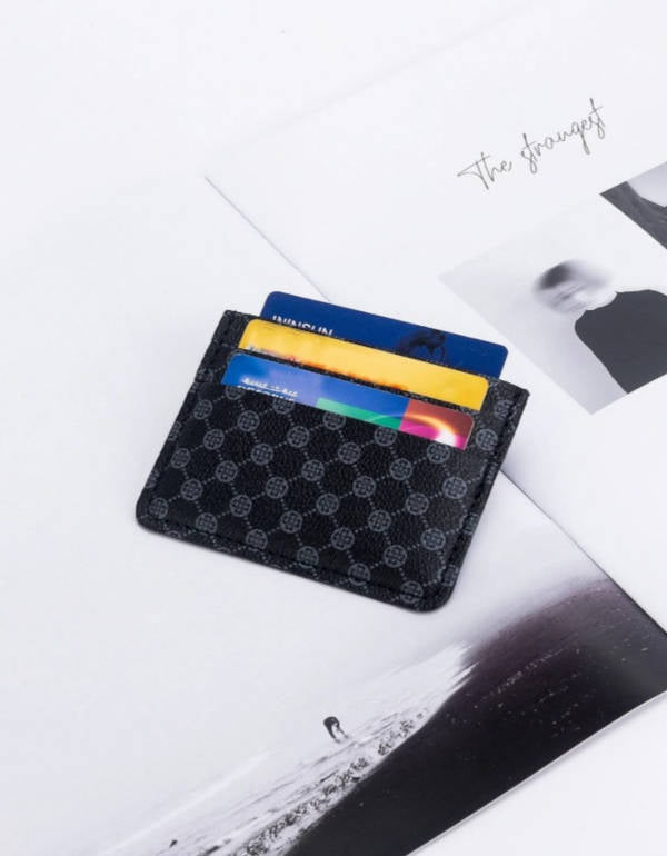 Allover Print PU Leather Card Holder (Black)