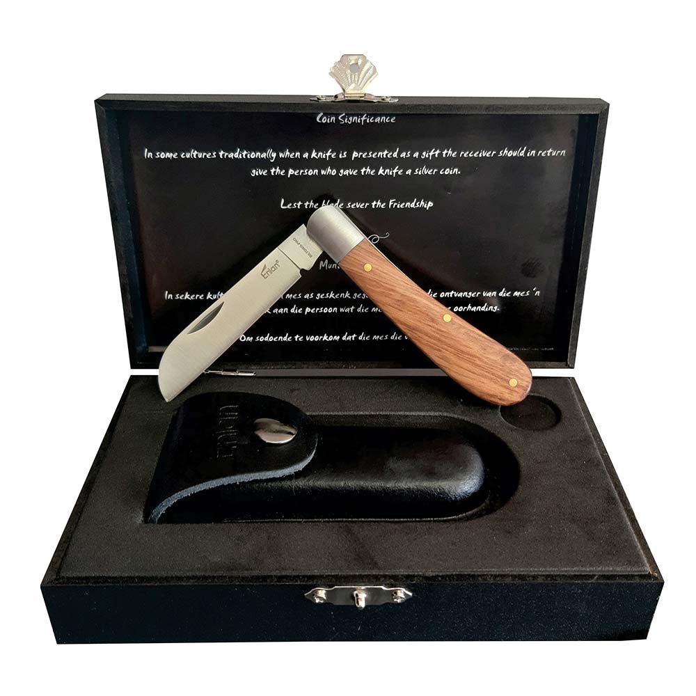 Enlan Biltong-Pro Knife With Leather Sheath & Wooden Box