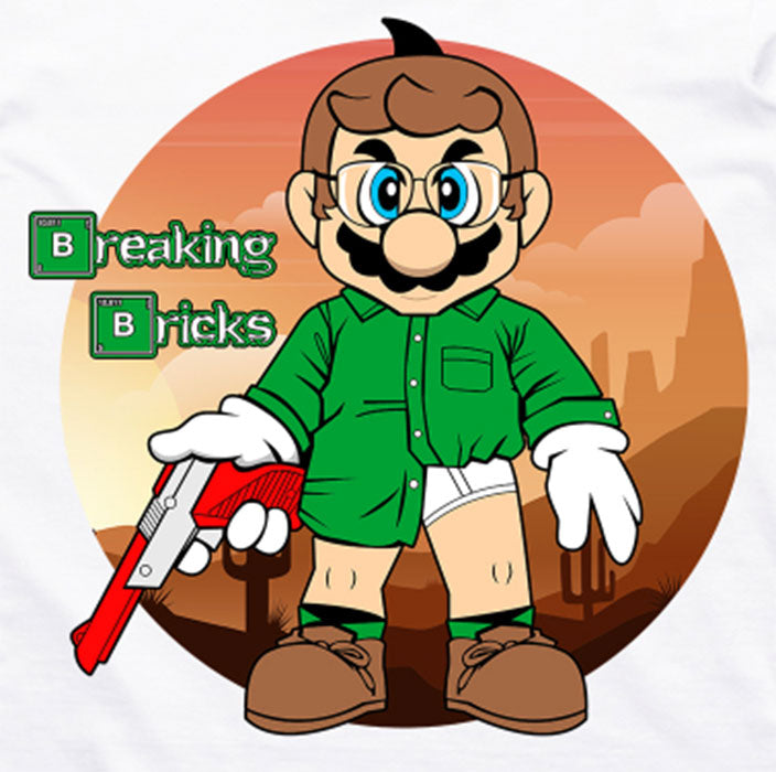 Breaking Bricks Mario & Breaking Bad T-Shirt (White)