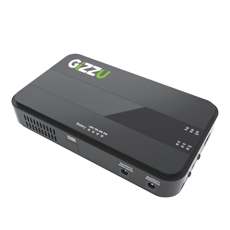 GIZZU 36W 32Wh 8800mAh Mini Dual DC UPS - Black