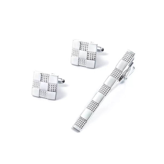 Geometric Cufflinks & Tie Clip Set (Silver)