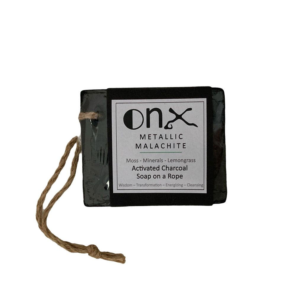 OnX Metallic Malachite Activated Charcoal Soap on a Rope - 230g