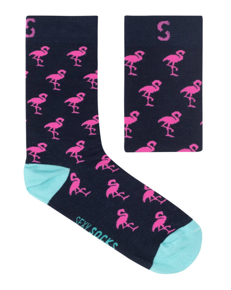 Navy Flamingos Cotton Socks