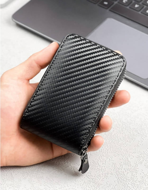 Zipped Weave Embossed ID & Card Holder Wallet (Black)