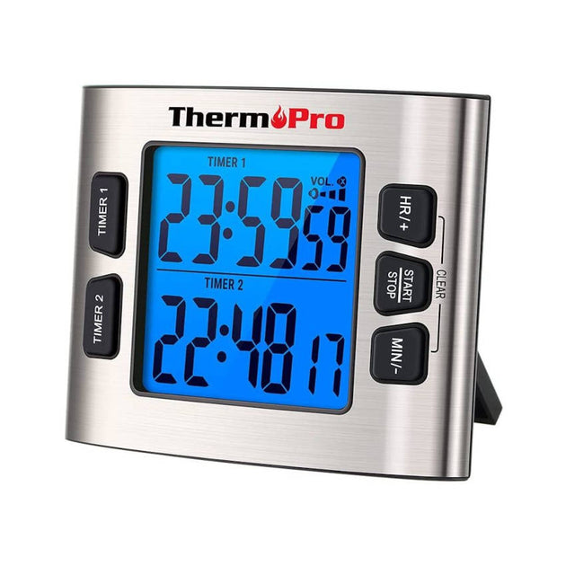 ThermoPro Timer with Dual Countdown Stop Watches Timer/Magnetic Timer Clock with Adjustable Loud Alarm and Backlight