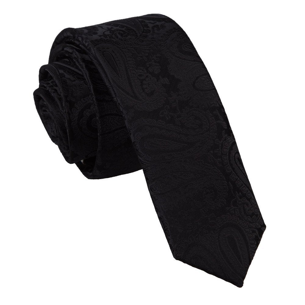 Stylish Paisley Pattern Skinny Tie (Black)